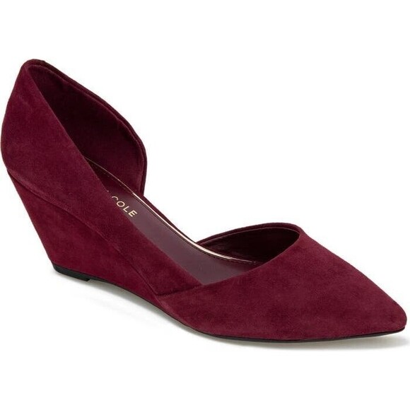 Kenneth Cole Reaction Wine Red Faux Suede Heels Wedge New Women’s Sz 6.5 - Picture 2 of 13